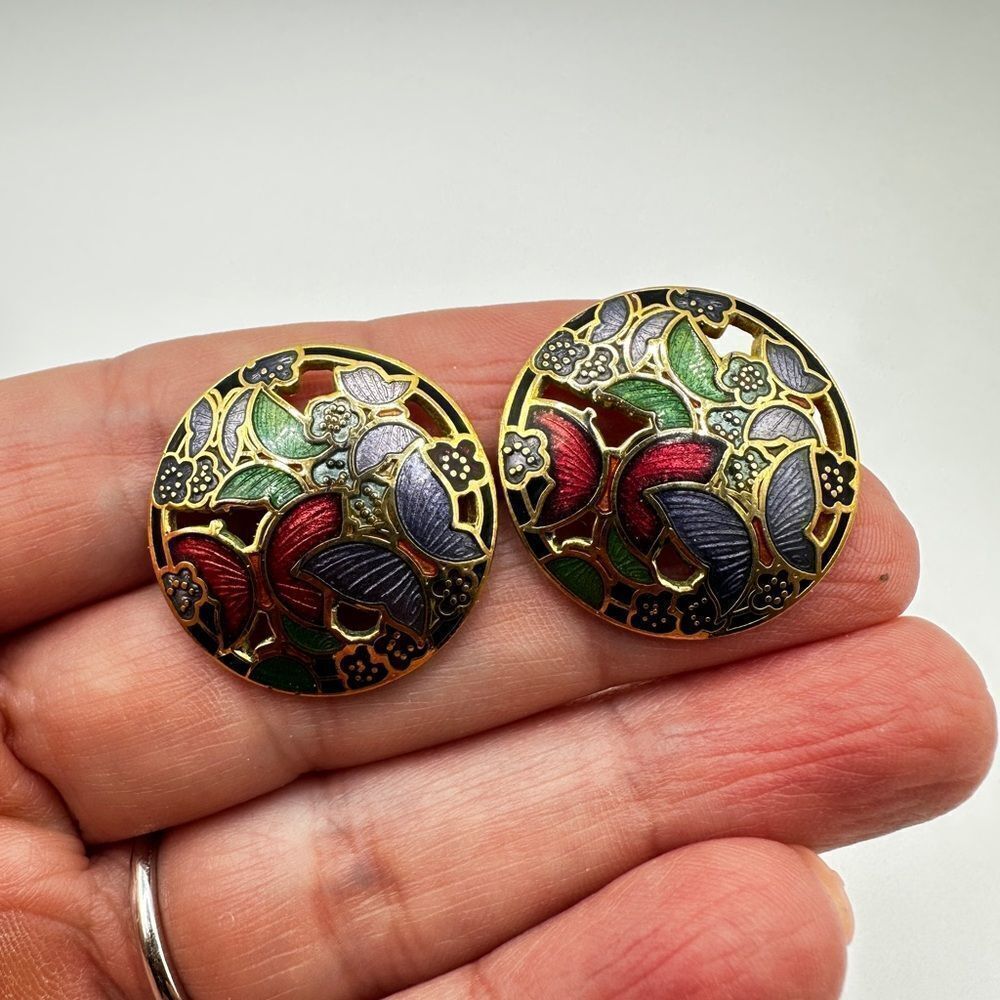 Vintage butterfly cloisonne post stud earrings! - Picture 9 of 12